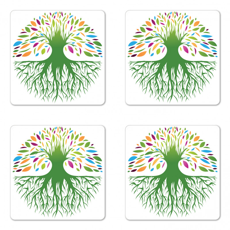 Colorful Tree Art Coaster Set Of Four