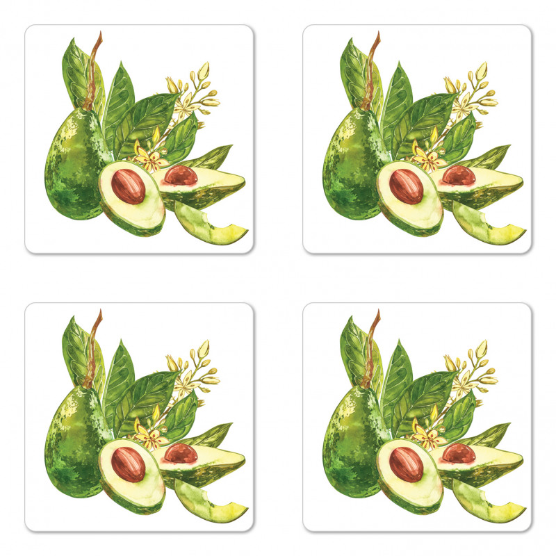 Watercolor Style and Leafy Coaster Set Of Four