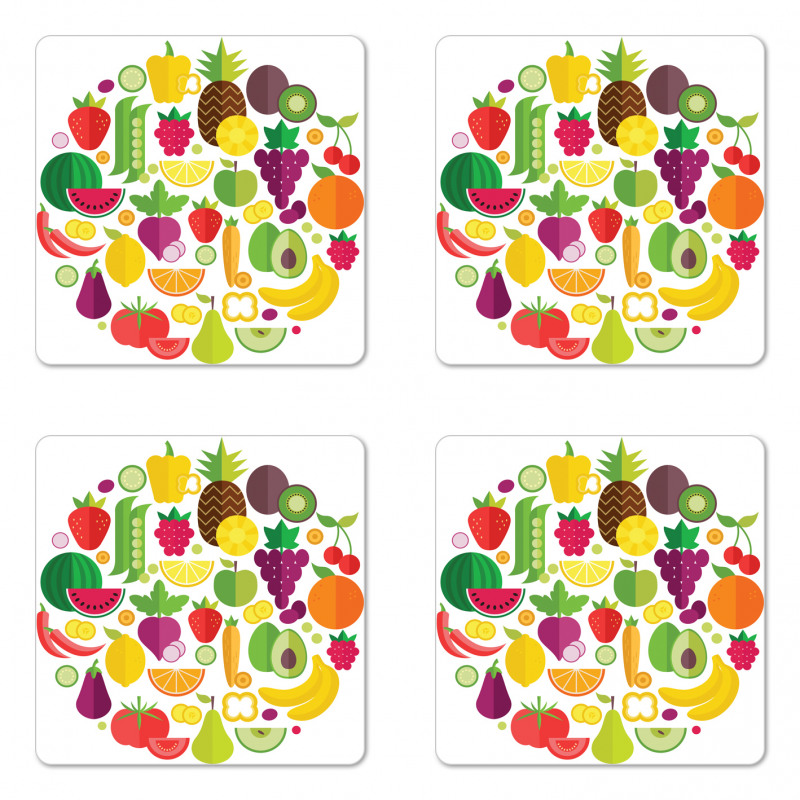 Fruits and Veggies Design Coaster Set Of Four