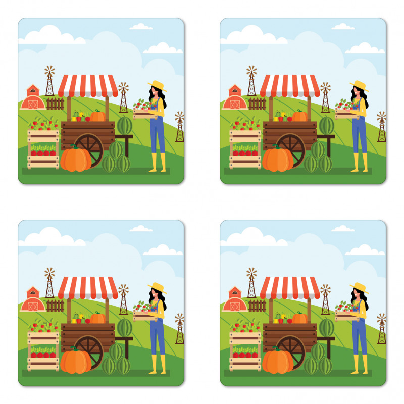 Farmer Selling Products Coaster Set Of Four