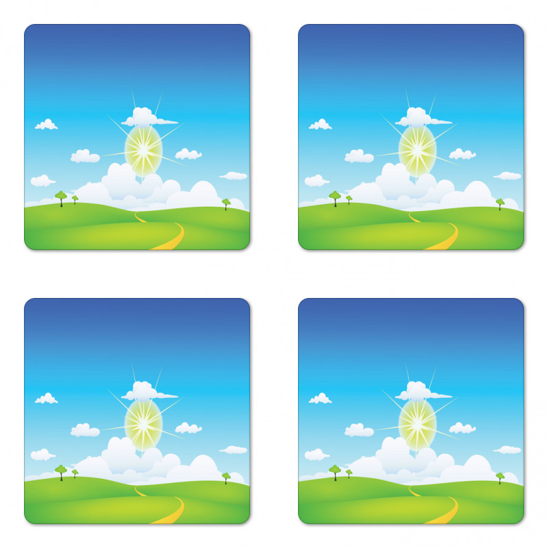 Grass Hill Sun and Clouds Coaster Set Of Four