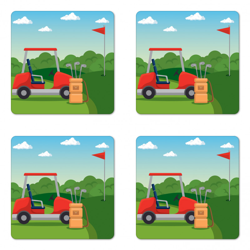 Club Car and Flag Coaster Set Of Four