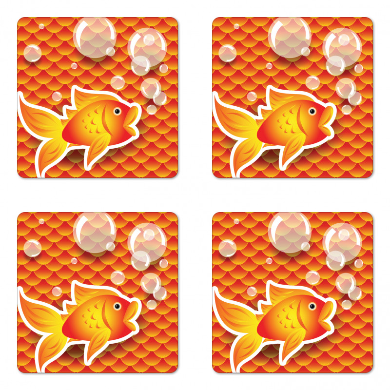 Cartoon Goldfish Bubble Coaster Set Of Four