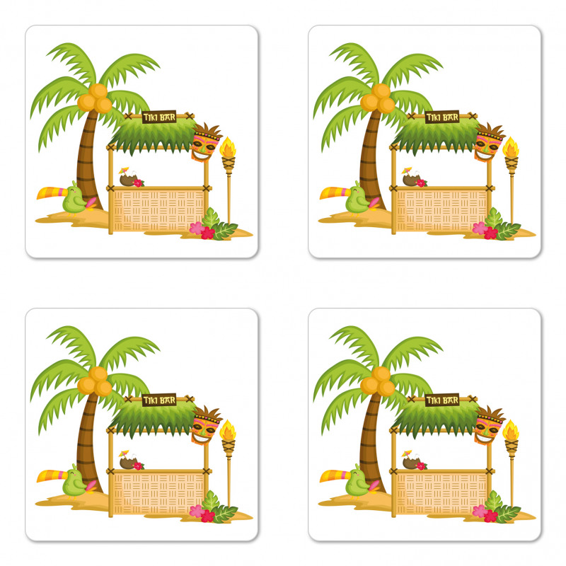 Tropical Concept Tiki Bar Fun Coaster Set Of Four