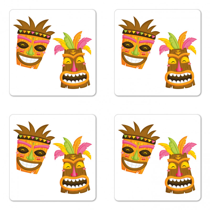 Exotic Colorful Hawaii Masks Coaster Set Of Four