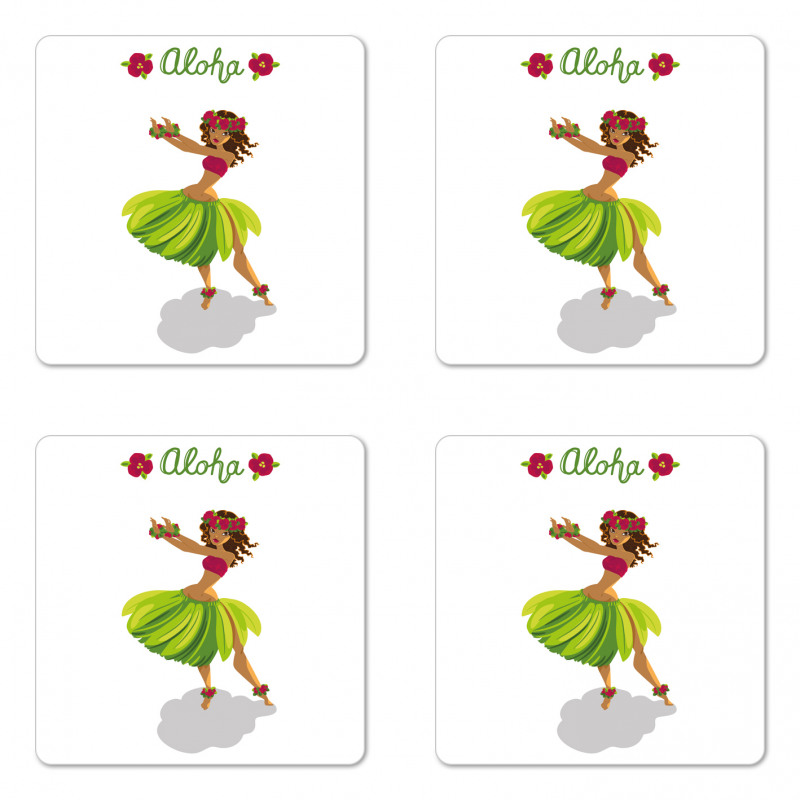 Hula Dancer Girl Aloha Wording Coaster Set Of Four