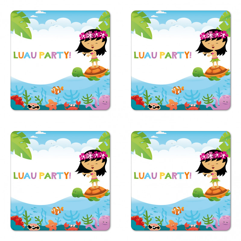 Hula Girl on a Turtle Coaster Set Of Four