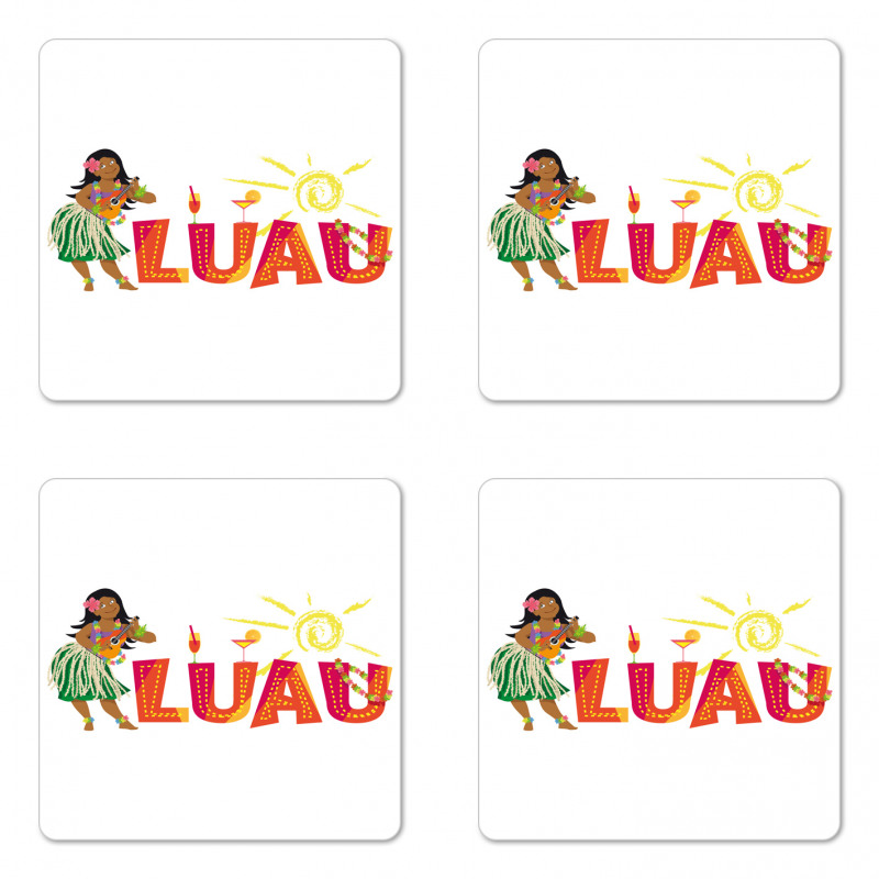 Hula Dancer with a Ukulele Coaster Set Of Four