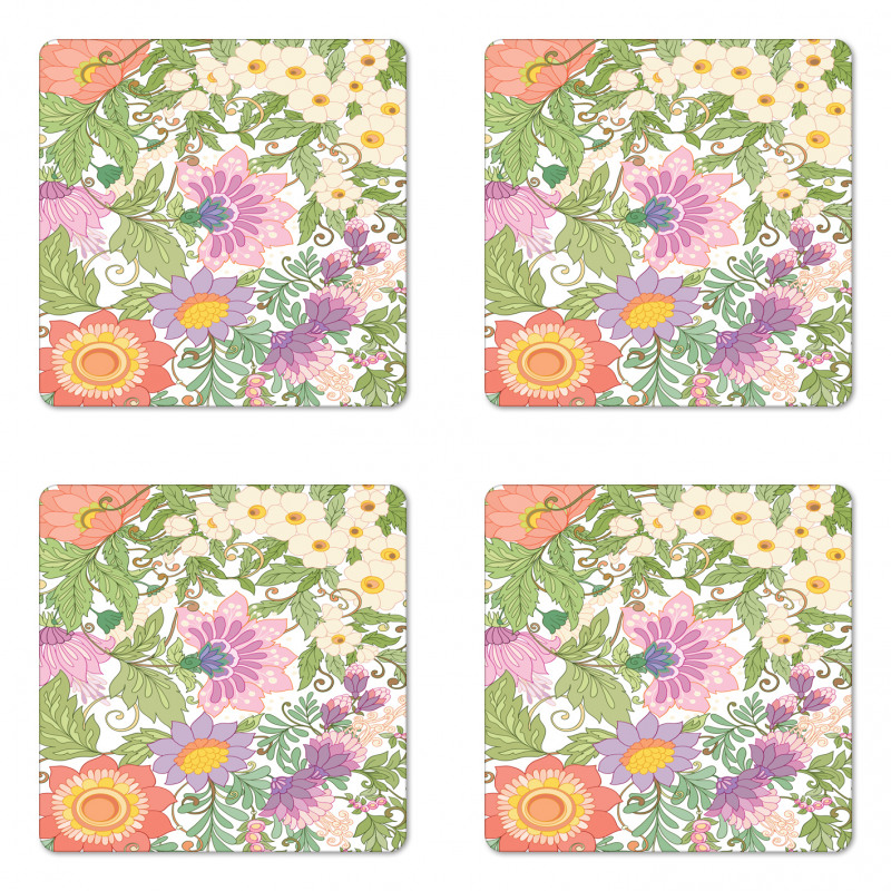 Pastel Flowers Nostalgia Coaster Set Of Four