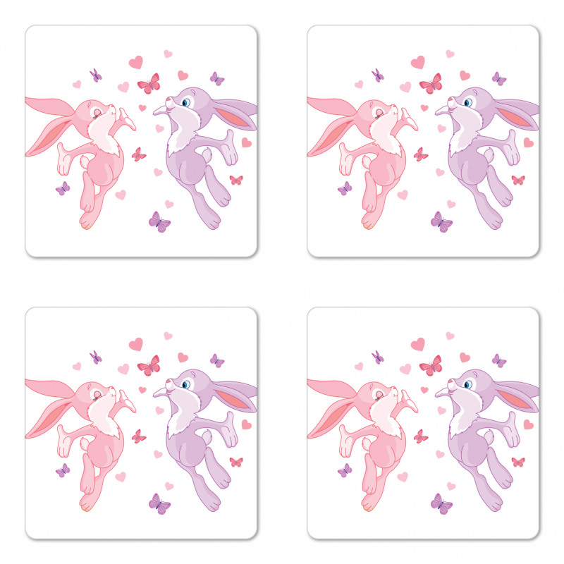 Bunnies Kissing in Air Coaster Set Of Four