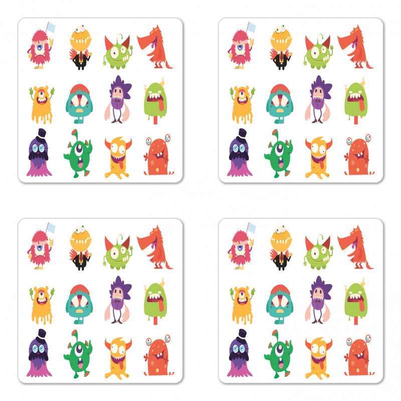 Funny Monsters Cartoon Art Coaster Set Of Four