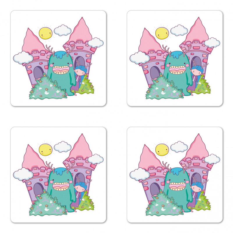 Little Girl Monster Castle Coaster Set Of Four