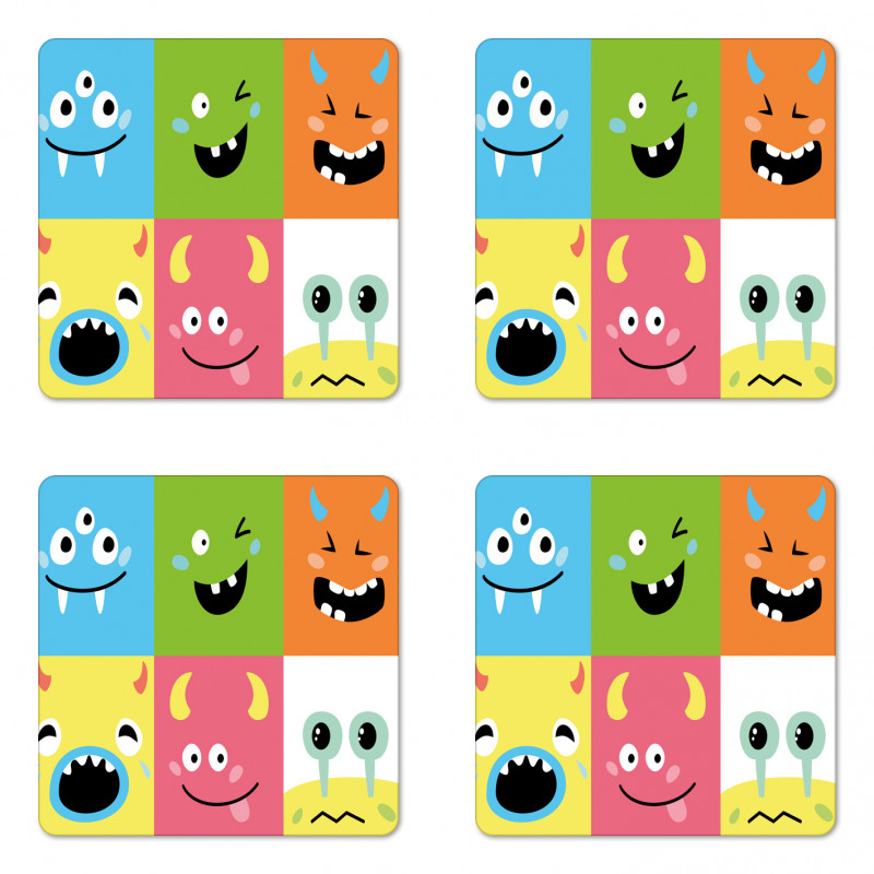 Colorful Blocks Emoticon Coaster Set Of Four