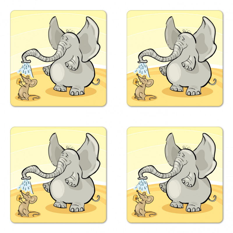 Elephant Bathing Mouse Coaster Set Of Four