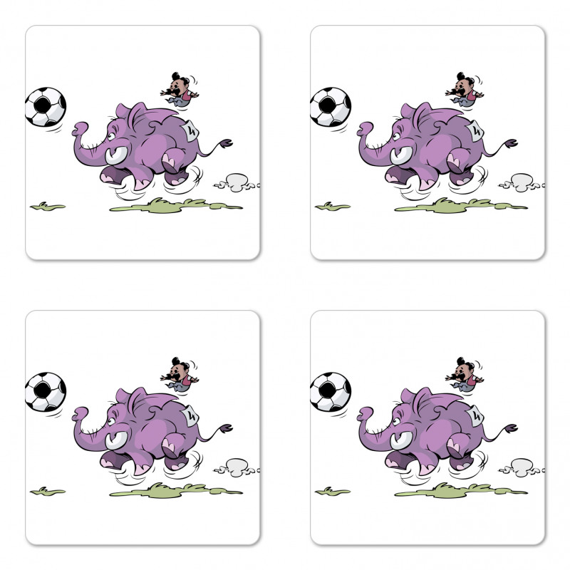 Elephant Playing Soccer Coaster Set Of Four