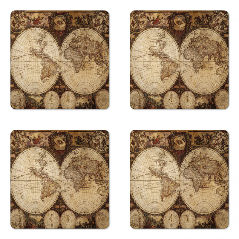 Historic Old Atlas Coaster Set Of Four