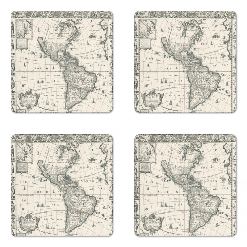 Retro Old America Map Coaster Set Of Four