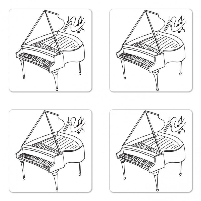 Monochrome Piano Drawing Coaster Set Of Four