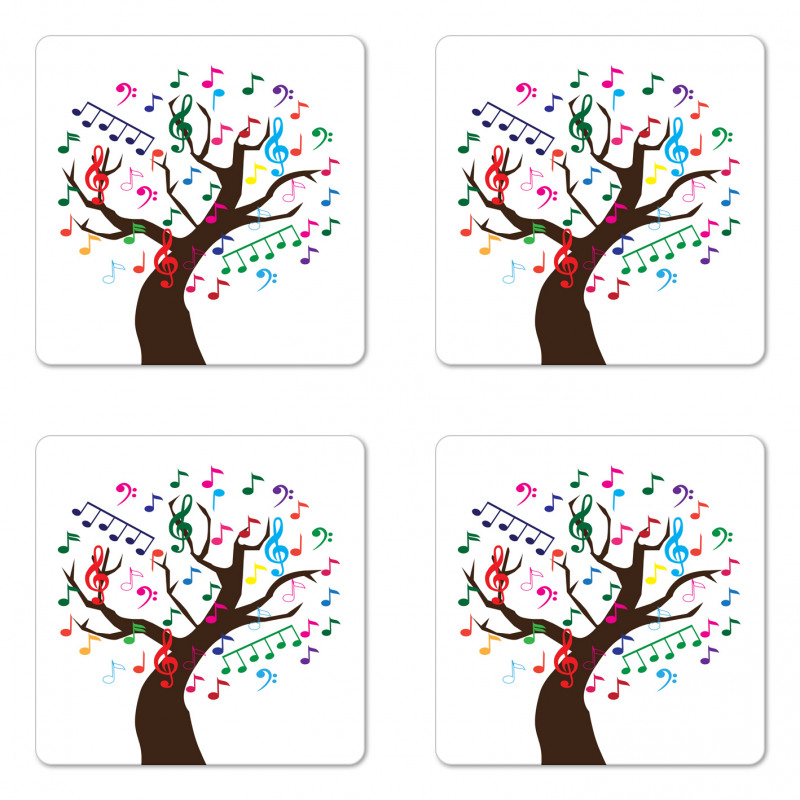 Tree with Colorful Items Coaster Set Of Four