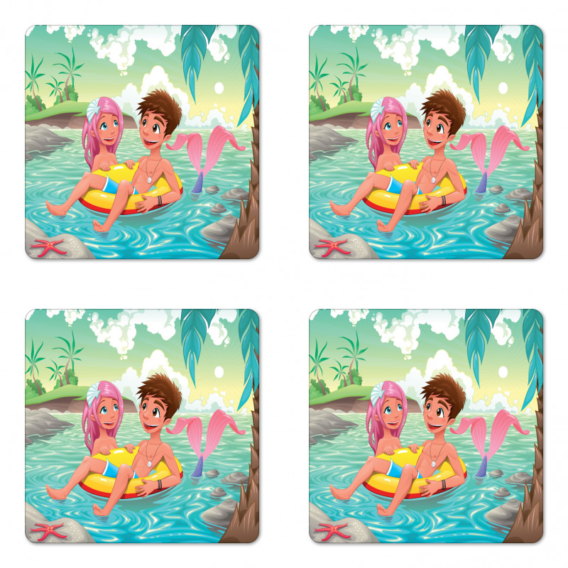 Cartoon Tropical Love Coaster Set Of Four