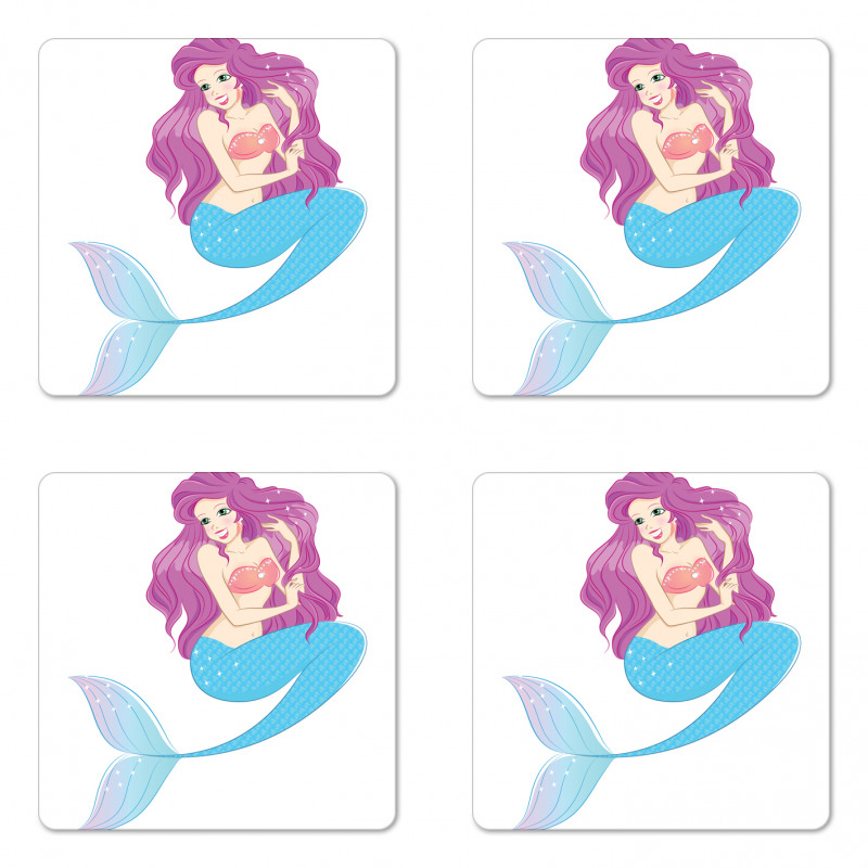 Mermaid with Pink Hair Coaster Set Of Four