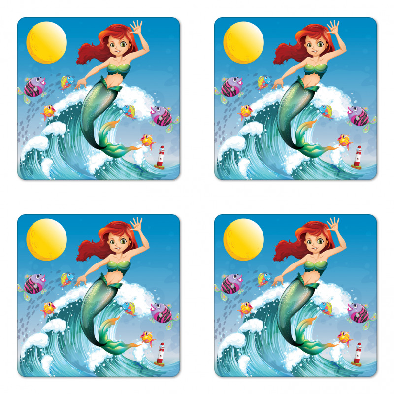 Wave with Cartoon Fish Coaster Set Of Four