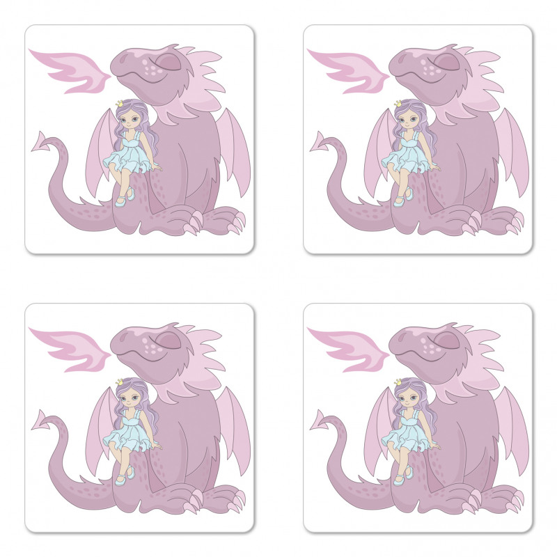 Princess Sitting on Creature Coaster Set Of Four