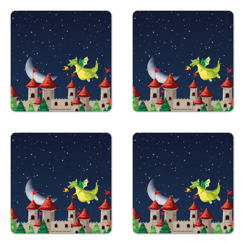 Castle and Flying Dragon Coaster Set Of Four