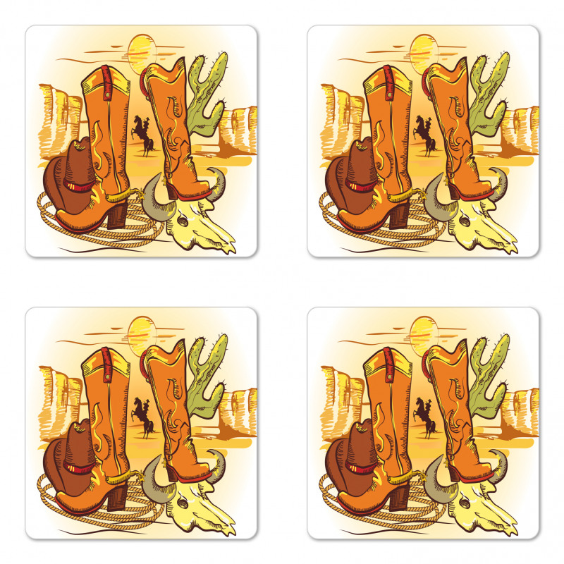 Old Wild Cowboys Rope Coaster Set Of Four