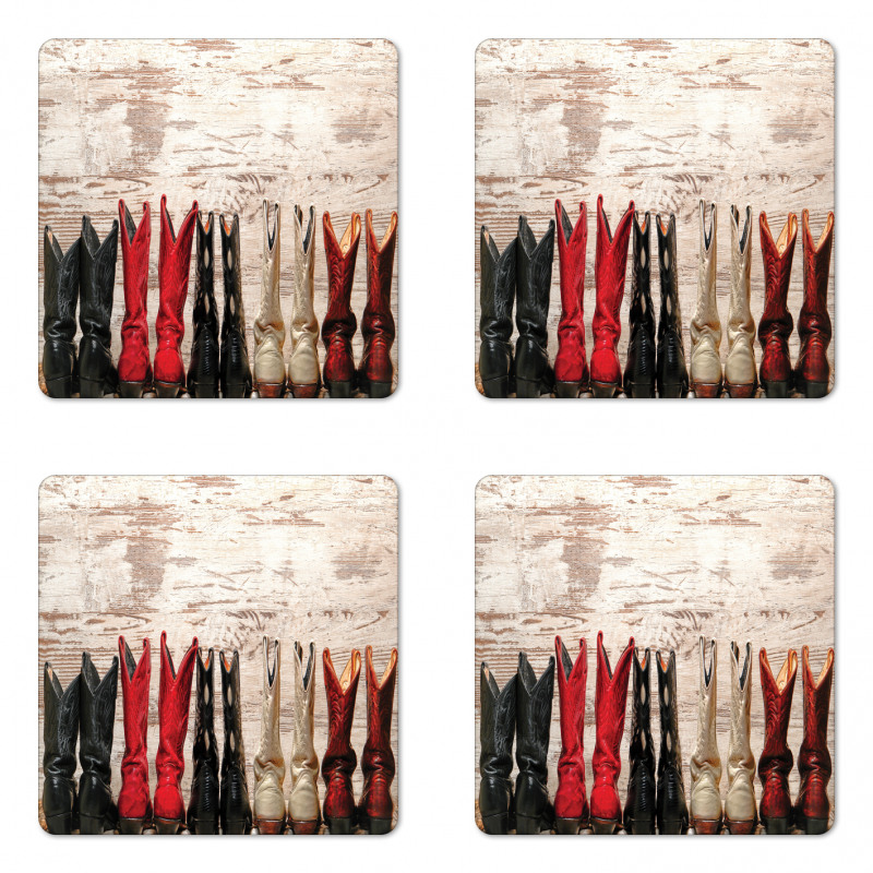 Rustic Wild West Boots Coaster Set Of Four