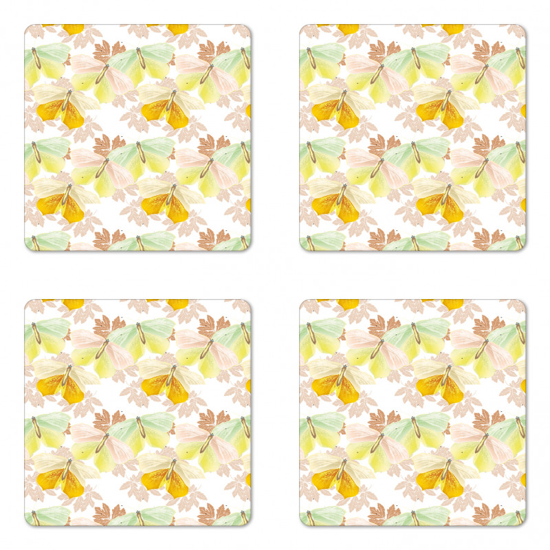 Soft Butterflies and Leaves Coaster Set Of Four