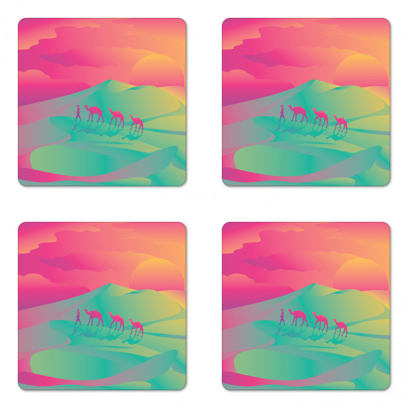 Camel Caravan Man and Sunset Coaster Set Of Four