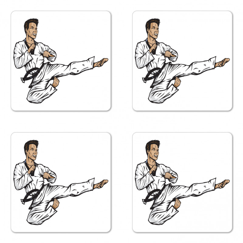 Senpai with Black Belt Kick Coaster Set Of Four