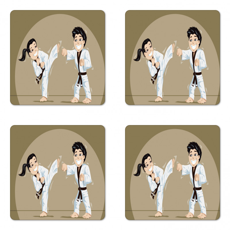 Children Karate Cartoon Art Coaster Set Of Four