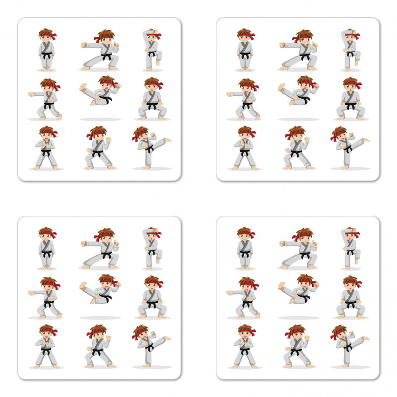 Martial Arts Boy Cartoon Coaster Set Of Four