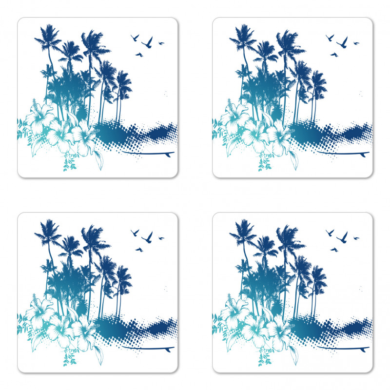 Hibiscus Flower Trees Coaster Set Of Four