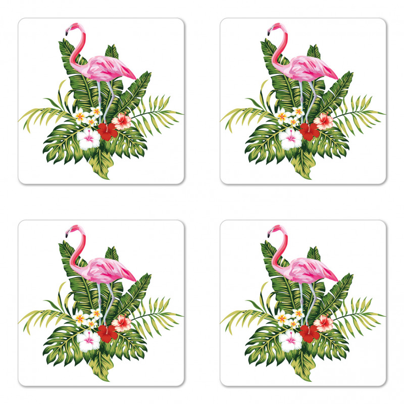 Flamingo and Flowers Coaster Set Of Four