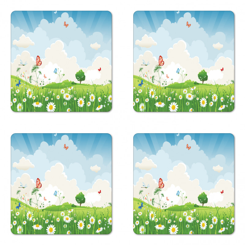 Spring Time Sunny Landscape Coaster Set Of Four