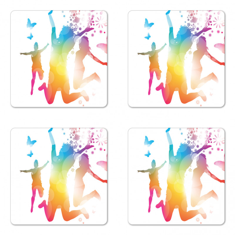 Jumping People Butterflies Coaster Set Of Four