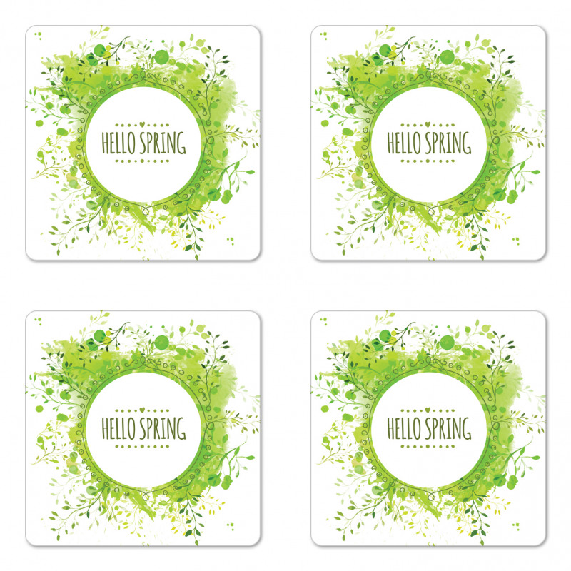 Green Leaves Corolla Circle Coaster Set Of Four