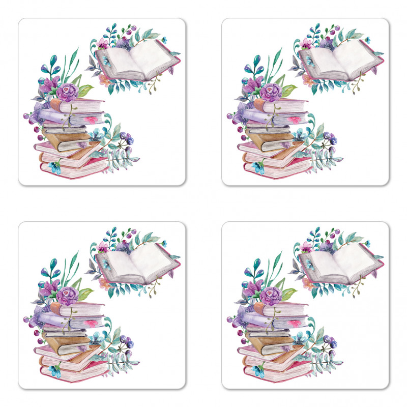 Watercolor Bookworm Floral Coaster Set Of Four