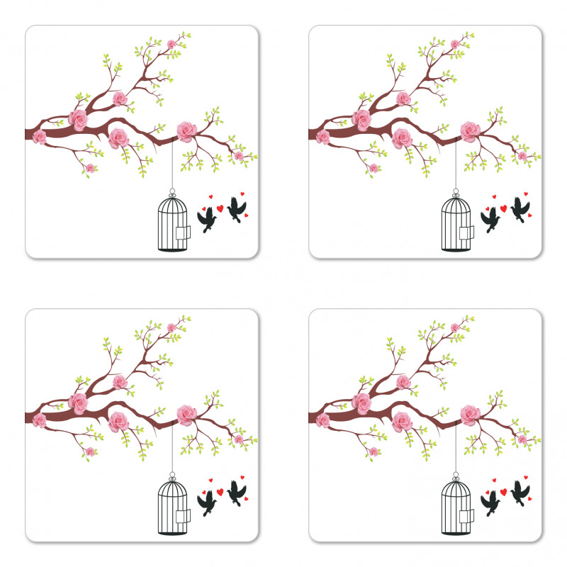 Roses Blossoms Birds Coaster Set Of Four