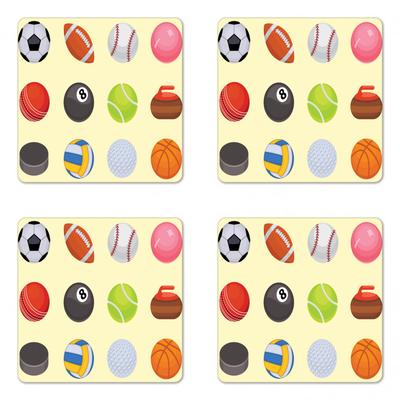 Different Sports Balls Layout Coaster Set Of Four