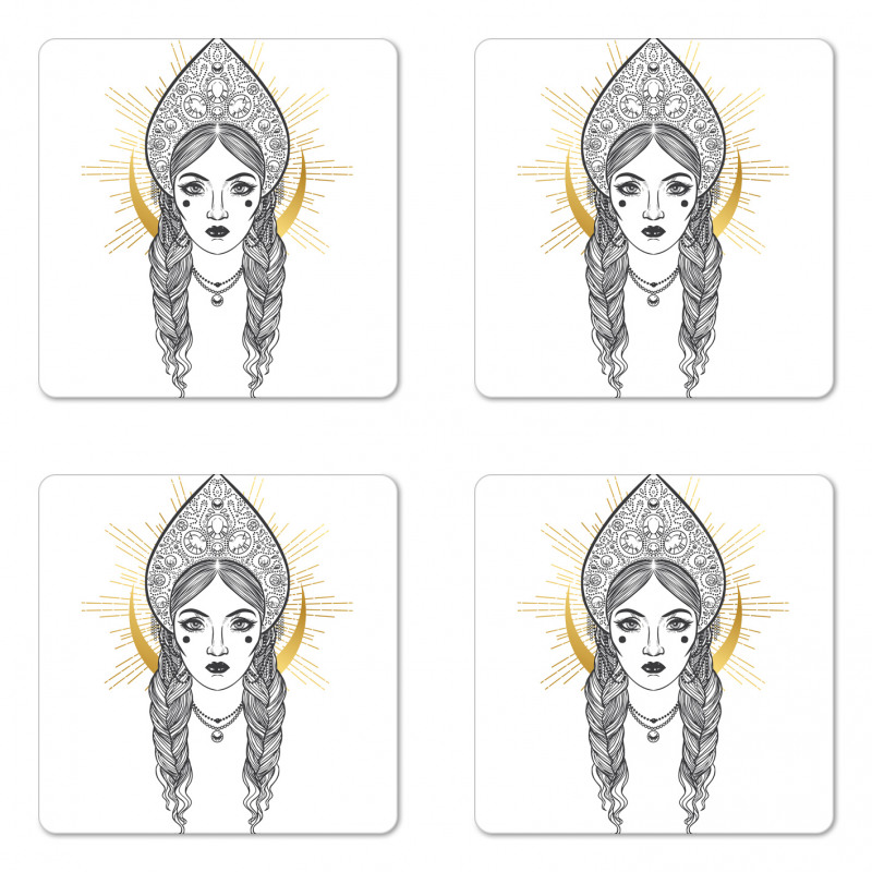 Woman Wearing a Kokoshnik Coaster Set Of Four