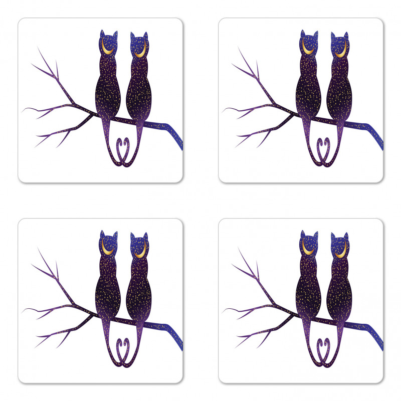 Cats Depicted as Night Coaster Set Of Four