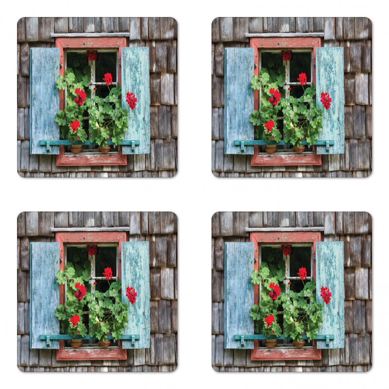 Flowers on Rural Window Coaster Set Of Four