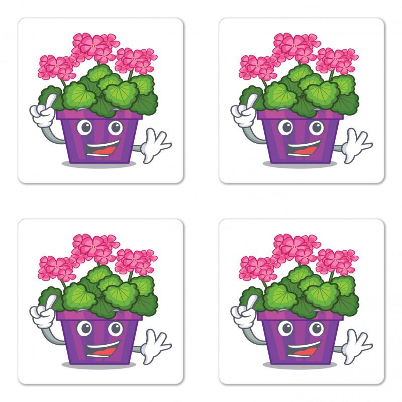 Flower Pot Smiling Art Coaster Set Of Four