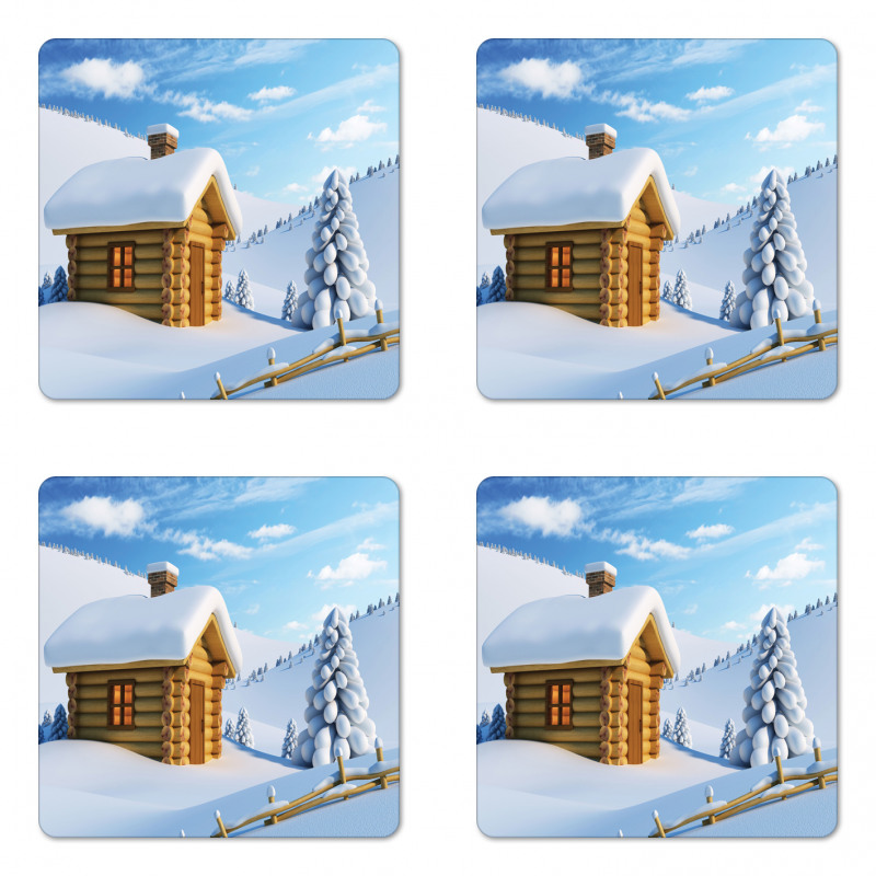 Lodge in Snowy Landscape Coaster Set Of Four