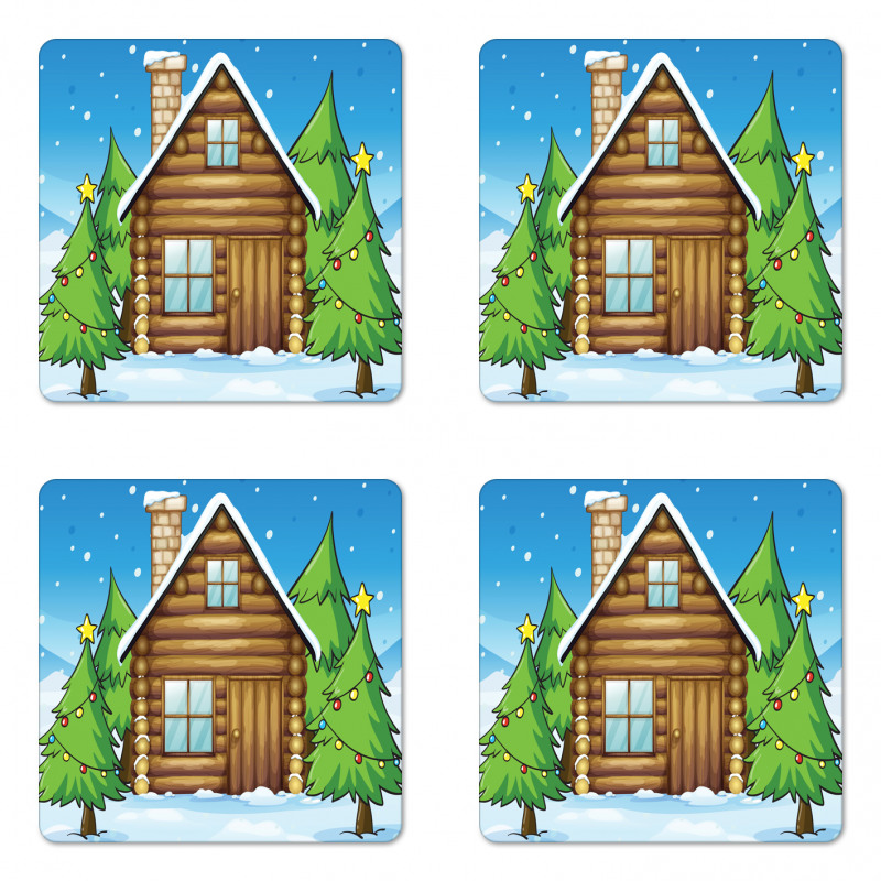 Cabin and Firs in Winter Coaster Set Of Four