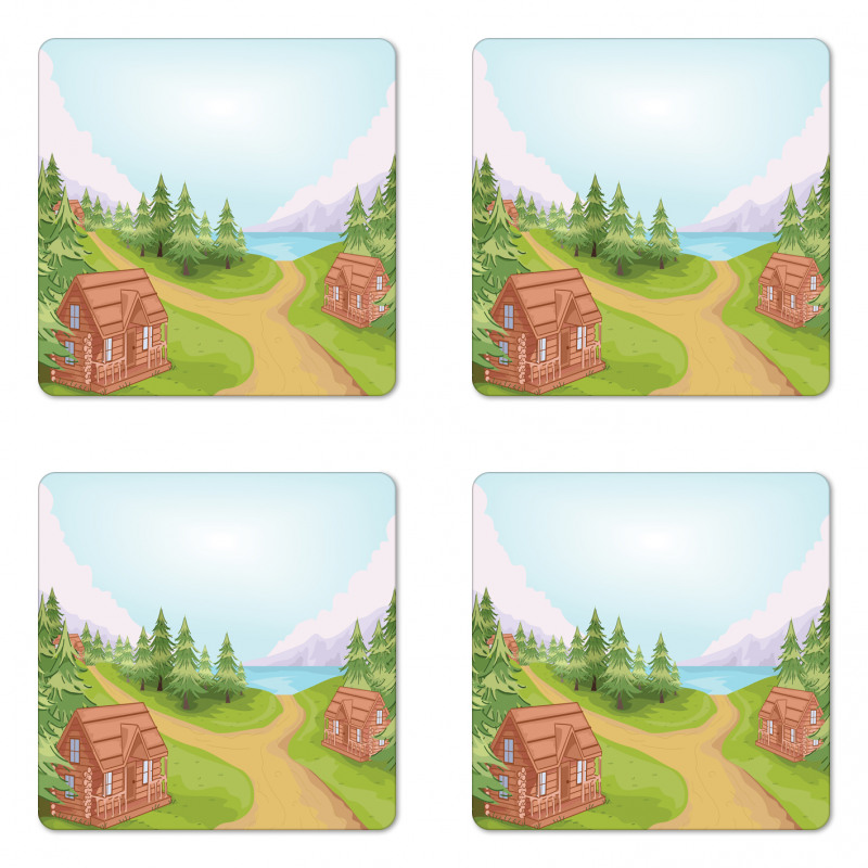 Country Village Cartoon Coaster Set Of Four